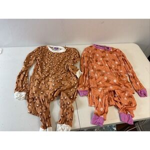 Lot of 2 Poppy Kids Size 7-8T Bamboo Pajamas long sleeve sets Pumpkin Pie Ftball